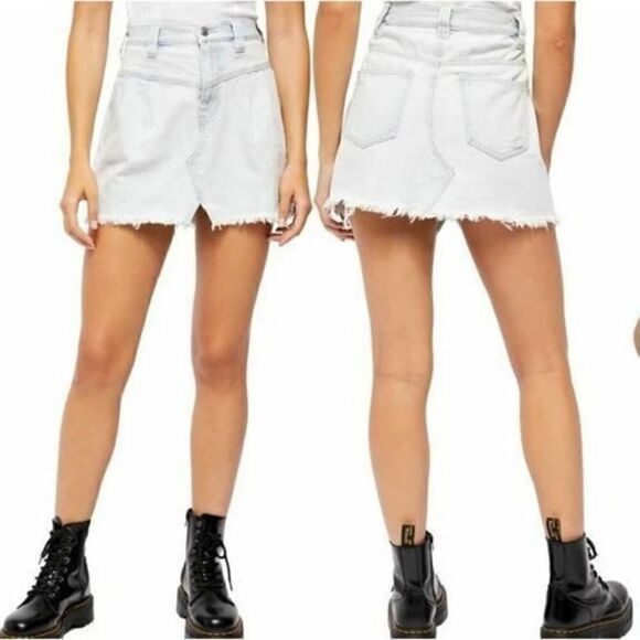 NWT Free People Distressed Sidecar Denim Skirt! - Picture 1 of 7